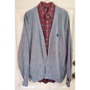 KURT COBAIN VTG 70s IZOD CREST SWEATER SHIRT CARDIGAN L USA‎ GRAY GRUNGE GRANDPA
